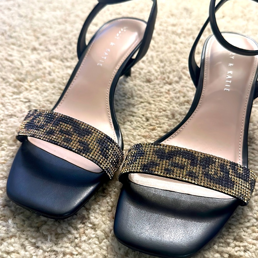 Animal Print Black Kitten Heels New